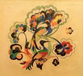 Colorful Birds in Trees, Design for Embroidery